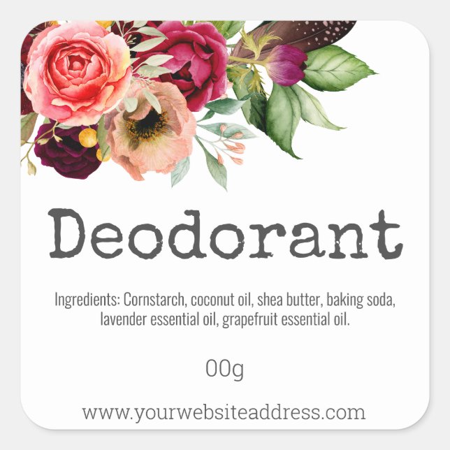 Vibrant Floral White Deodorant Square Sticker (Front)