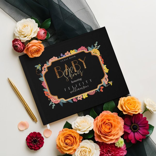 Vibrant Floral Wildflowers & Honey Bee Baby Shower Guest Book (Vibrant Floral Wildflowers & Honey Bee Baby Shower Guest Book)