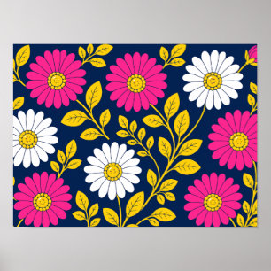 Vibrant Floral with Daisies and Golden Leaves Poster