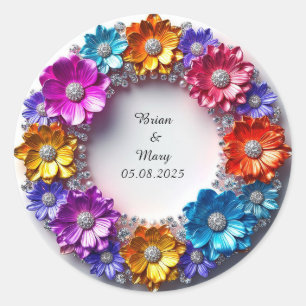 Vibrant Floral Wreath with Colourful Blooms Classic Round Sticker