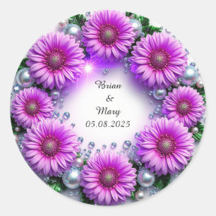 Vibrant Floral Wreath with Colourful Blooms Classic Round Sticker