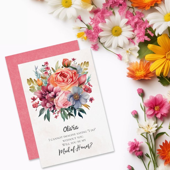 Vibrant Florals Maid of Honour Proposal Invitation (Creator Uploaded)