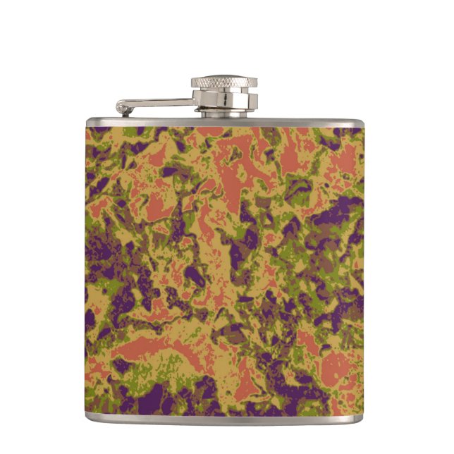 Vibrant flower camouflage pattern hip flask (Front)