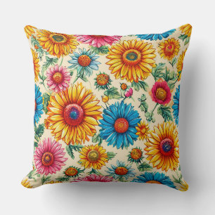 Vibrant Flower Garden Modern Botanical Home Decor Cushion