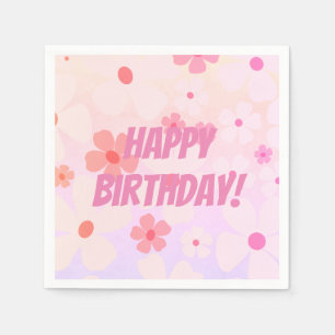 Vibrant Flower Power Happy Birthday Napkin
