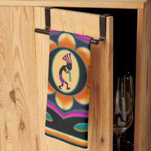 Vibrant Flower Southwestern Kokopelli Tea Towel