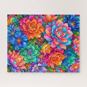 Vibrant Flowers Dreamscape – Psychedelic Boho Jigsaw Puzzle