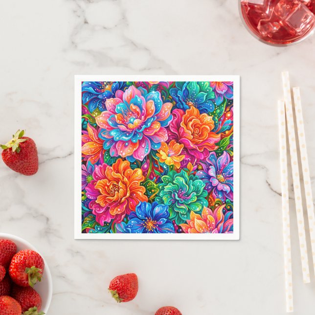 Vibrant Flowers Dreamscape – Psychedelic Boho Napkin (Insitu)