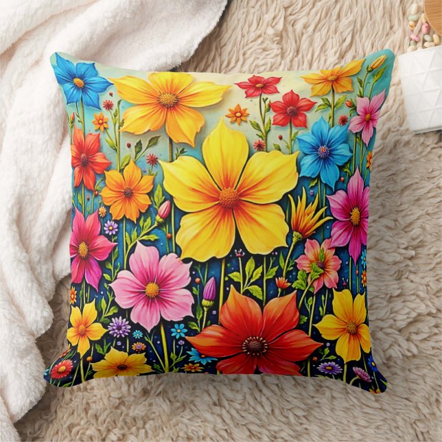 Vibrant Flowers: Garden of Joy Art Cushion (Blanket)