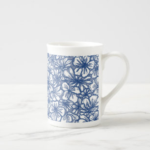 Vibrant Flowers in Blue and White Bone China Mug