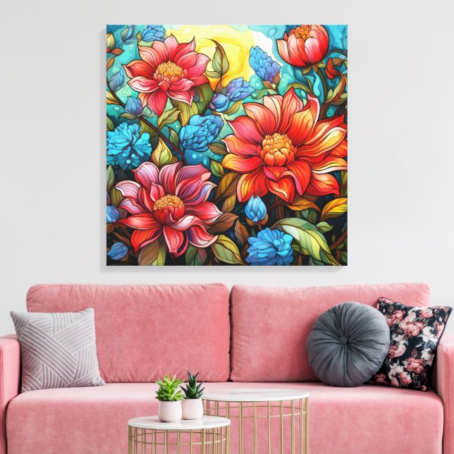 Vibrant Flowers Stretched Canvas Print (Insitu(LivingRoom))