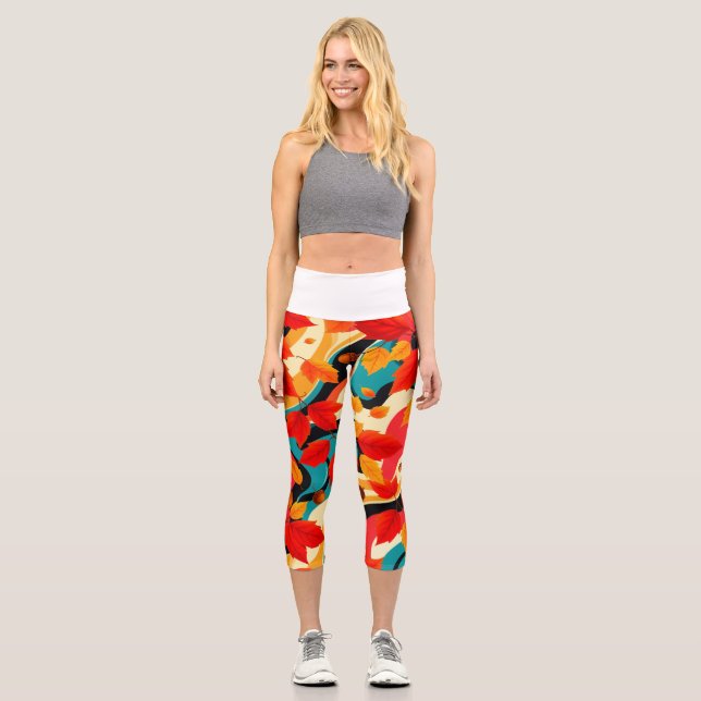 Vibrant Fluid Art Capri Leggings (Front)