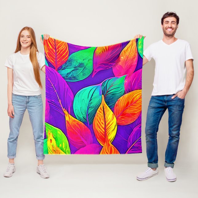 Vibrant Foliage: Cartoon Neon  Fleece Blanket (In Situ)