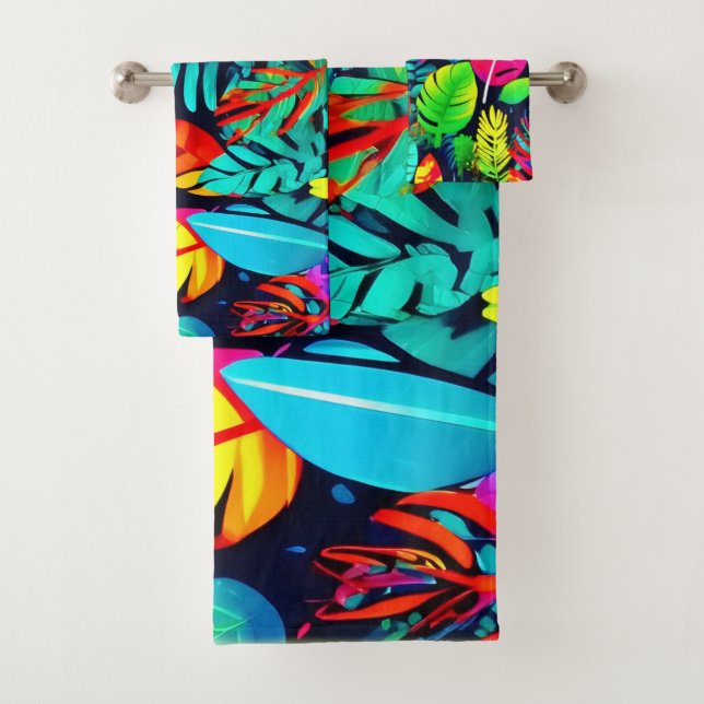 Vibrant Foliage Drizzle Art Bath Towel Set (Insitu)