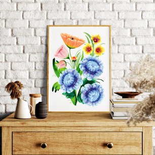 Vibrant Folk Art Floral Botanical Whimsical Flower Photo Print