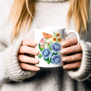 Vibrant Folk Art Floral Bouquet Coffee Mug