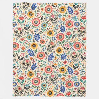 Vibrant Folk Art Floral Sugar Skull Day of the Dea Fleece Blanket