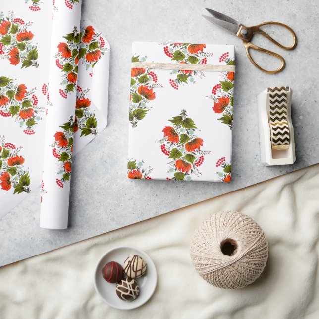 Vibrant Folk Art Floral Wrapping Paper (Crafts)