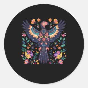 Vibrant Folk Art Illustration Of A Colourful Bird  Classic Round Sticker