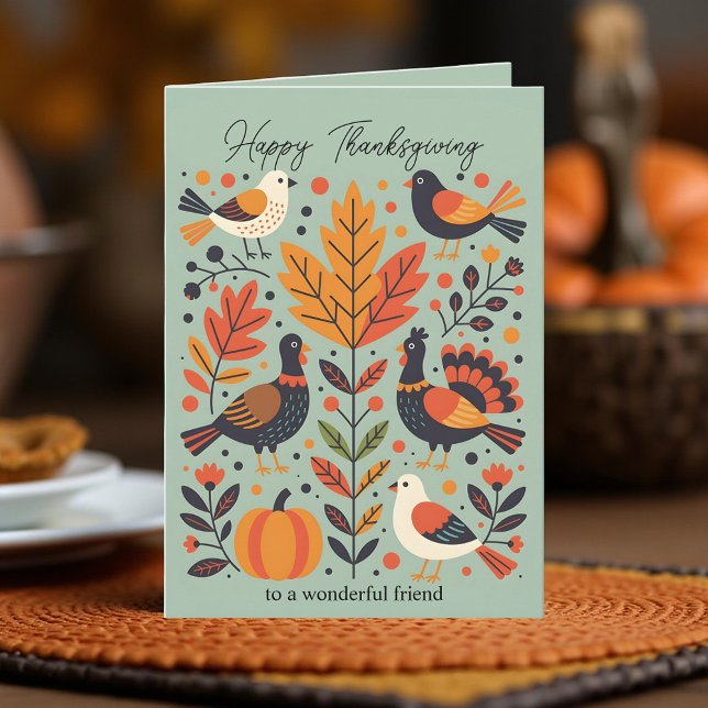 Vibrant Folk Art Turkey Pumpkin Fall Thanksgiving Card (Creator Uploaded)