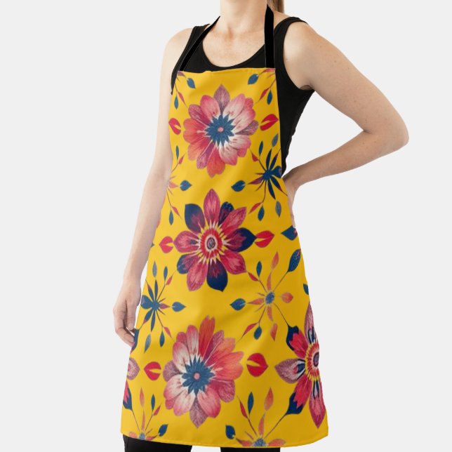 Vibrant Folk Floral Mosaic Apron (Insitu)