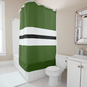 Vibrant Forest Green Black White Racing Stripes Shower Curtain