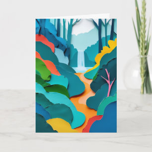 Vibrant Forest Waterfall Card