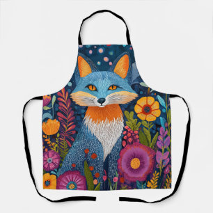 Vibrant Fox Dot Art Amidst Lush Flora Apron