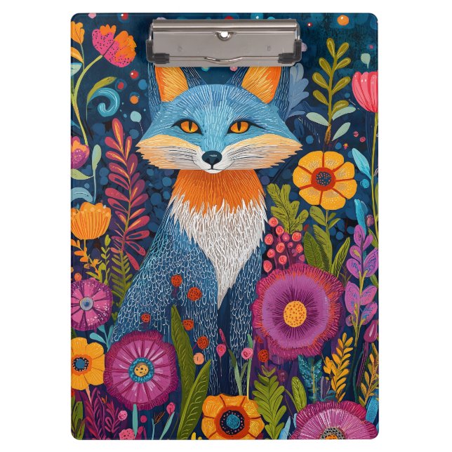 Vibrant Fox Dot Art Amidst Lush Flora Clipboard (Front)