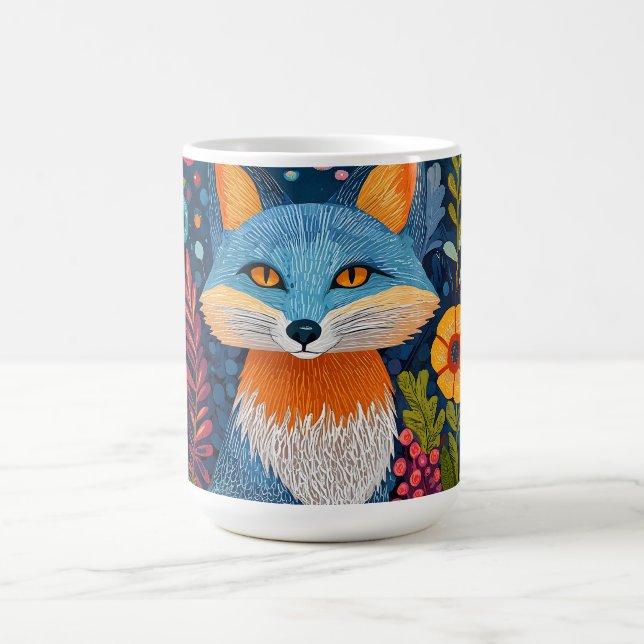 Vibrant Fox Dot Art Amidst Lush Flora Coffee Mug (Center)
