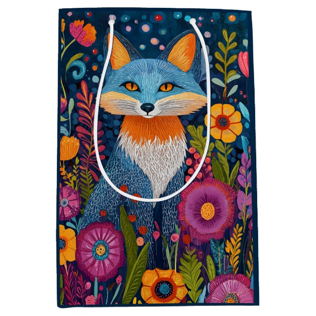 Vibrant Fox Dot Art Amidst Lush Flora Medium Gift Bag (Front)