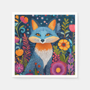 Vibrant Fox Dot Art Amidst Lush Flora Napkin