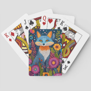 Vibrant Fox Dot Art Amidst Lush Flora Playing Cards