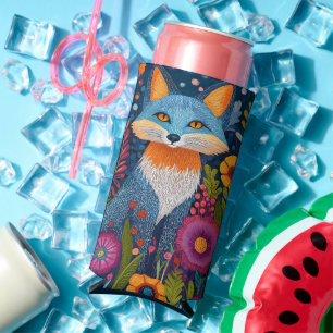 Vibrant Fox Dot Art Amidst Lush Flora Seltzer Can Cooler