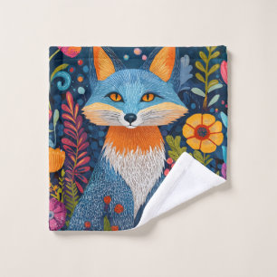 Vibrant Fox Dot Art Amidst Lush Flora Wash Cloth