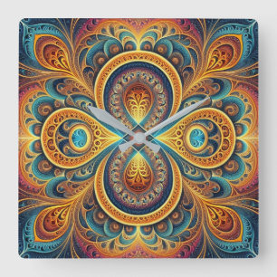 Vibrant Fractal Art Square Wall Clock
