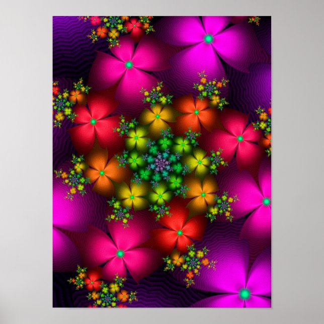 Vibrant Fractal Flowers Poster (Front)