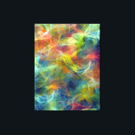 Vibrant Fractal Nebula Swirl Energy Canvas Print<br><div class="desc">Swirling tendrils of electric turquoise, lime, cyan, fiery orange, magenta, and deep indigo explode across the frame in fractal-like motion. Gossamer threads of yellow-green and peach float like aurora ribbons through darker violet and navy veins, creating luminous depth and a sense of boundless creative energy. The soft, radiant texture evokes...</div>