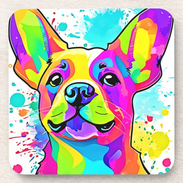 Vibrant Frenchie Bulldog Puppy Art Coaster (Front)