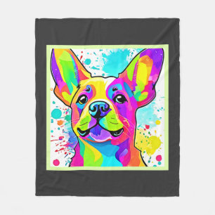 Vibrant Frenchie Bulldog Puppy Art Fleece Blanket
