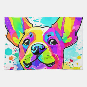 Vibrant Frenchie Bulldog Puppy Art Tea Towel