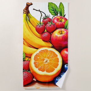 Vibrant Fresh Fruit Delight Design Beach Towel