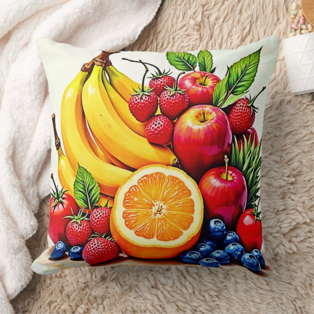Vibrant Fresh Fruit Delight Design Cushion (Blanket)