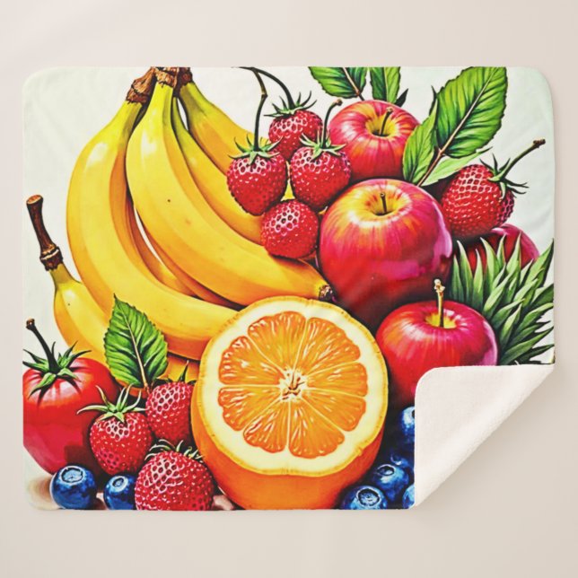 Vibrant Fresh Fruit Delight Design Sherpa Blanket (Front (Horizontal))