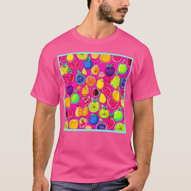 Vibrant Fruit Fusion Patterns T-Shirt (Front)