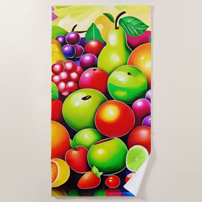 Vibrant Fruit Medley Art Beach Towel (Front)