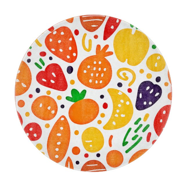 Vibrant Fruit Pattern Cutting Board (Front)