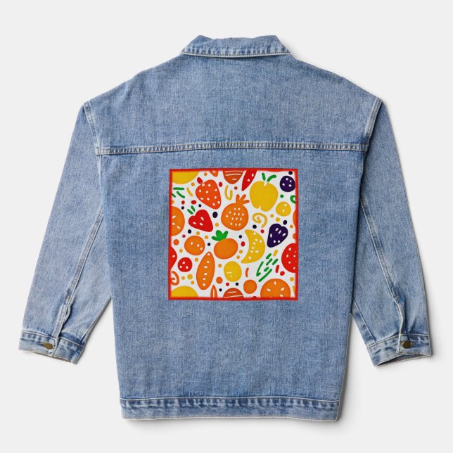 Vibrant Fruit Pattern Denim Jacket (Back)