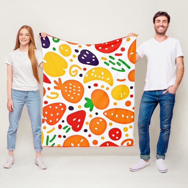Vibrant Fruit Pattern Fleece Blanket (In Situ)