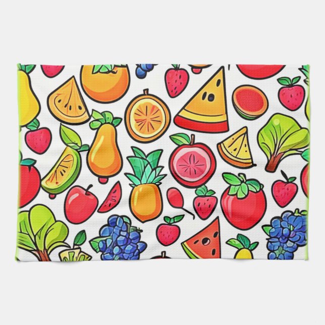 Vibrant Fruit Pattern Tea Towel (Horizontal)